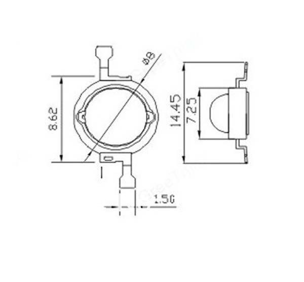 Размеры ультрафиолетового светодиода 3W